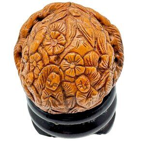 1000 Faces Walnut Carved Wooden Pedestal Stand Base Antique Hand Carved #2